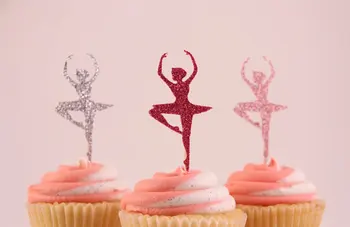 

Glittery Ballerina Cupcake Toppers girl baby shower wedding Ballet Birthday, Dance Party Decor