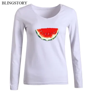 

BLINGSTORY Autumn Long Sleeve Plus Size Women Basic Tee Tops Watermelon Print Cotton Tshirt S-6XL LP53152