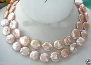 

Hot sale new Style >>>>>really 11-12MM freshwater pink pearl coin necklace 32"