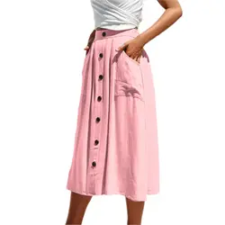 Boho летние пляжные 2019 новые женские элегантные юбки Кнопки украшения карманы розовая юбка плюс размер шикарные трапециевидные