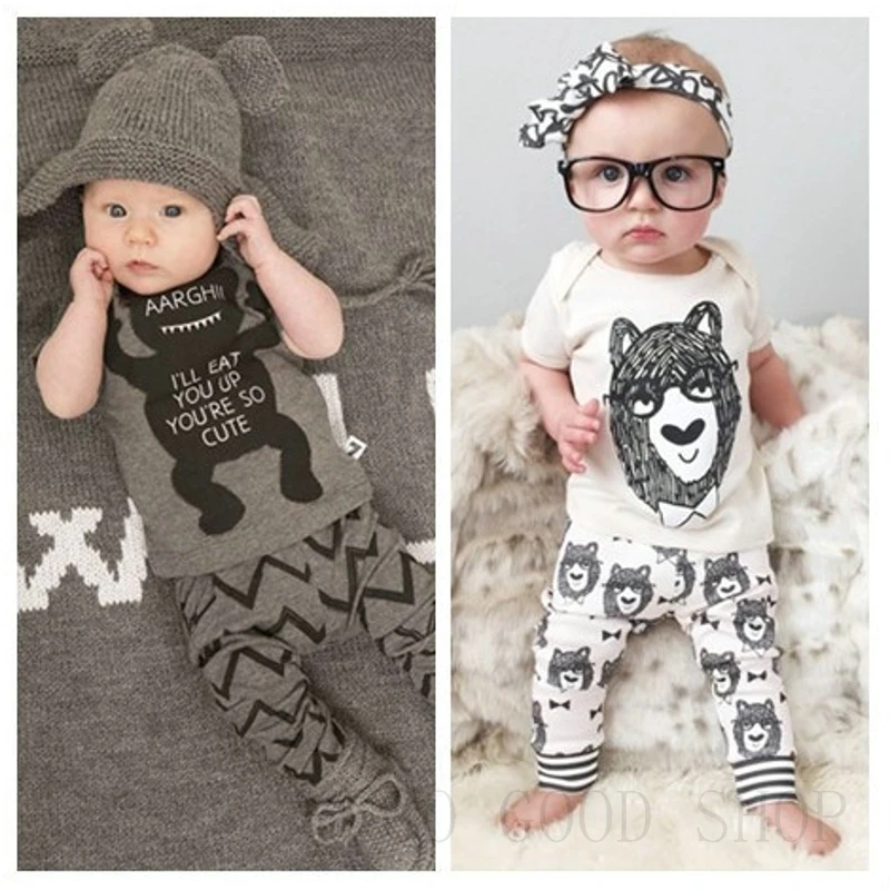 Baby boys girls clothes set monster print children clothing sets sport
