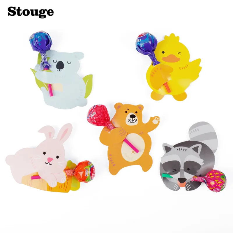 

Stouge 50pcs Cute Animal Duck Bear Fox Rabbit Candy Lollipop Holder Card Wedding Birthday Party Decor Gift Candy Stick Card
