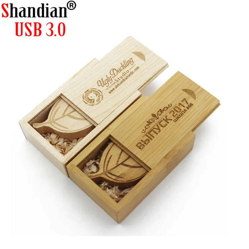 

SHANDIAN LOGO custom photography wedding gift solid wood leaves USB +BOX USB 3.0 64GB 32GB 16GB 8GB 4GB USB flash drive