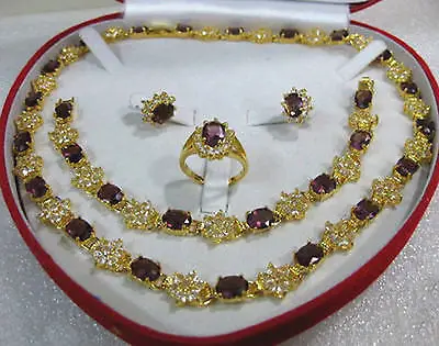 

Fine real 18KGP Fashion Cubic Zirconia Trendy Jewelry % women's jewelry purple Necklace Bracelet Earring Ring