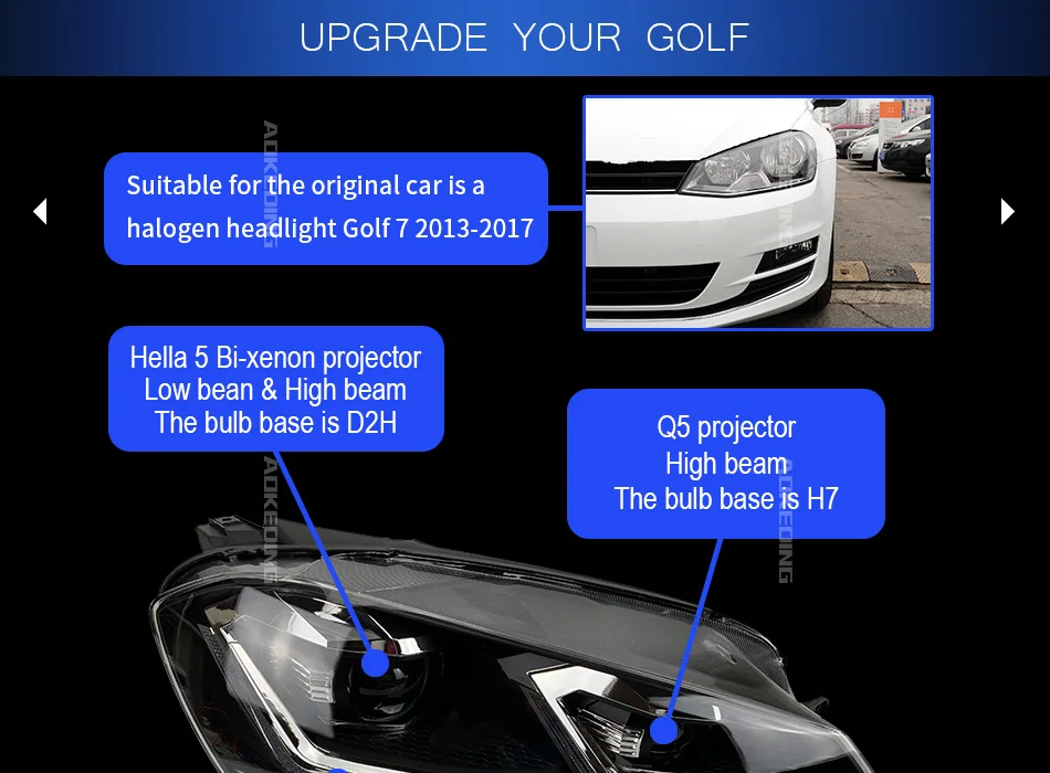 AKD автомобильный Стайлинг для VW Golf 7 MK7 светодиодный налобный фонарь Golf7.5 R LINE Design DRL Hid Dynamic Signal Head Lamp Bi Xenon Beam аксессуары