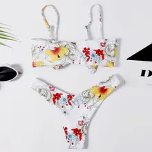 Woman Sexy Sling Swimsuit Women Print Push-Up Padded Bra Beach Bikini Set Swimsuit Beachwear Swimwear Summer Bathing Suit 2018 summer style floral print women lace bikini set crochet flower swimsuit strapless push up padded bra biquinis beachwear
