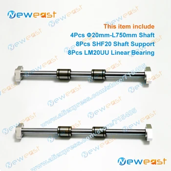 

4Pcs diameter 20mm x 750mm Linear Shaft Hardened Rod + 8Pcs SHF20 20mm shaft rail support + 8Pcs LM20UU bearing