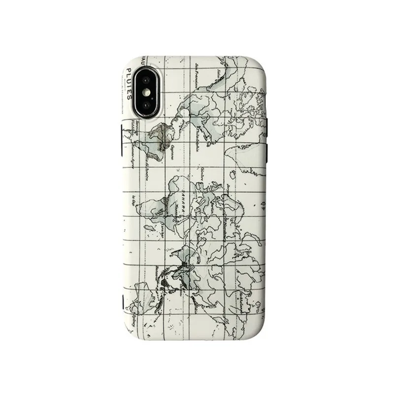 

JAMULAR Simple Retro world map Phone Cases For iphone 7 8 Plus Matte soft silicon Case for iphone 6S Plus X XS Coque