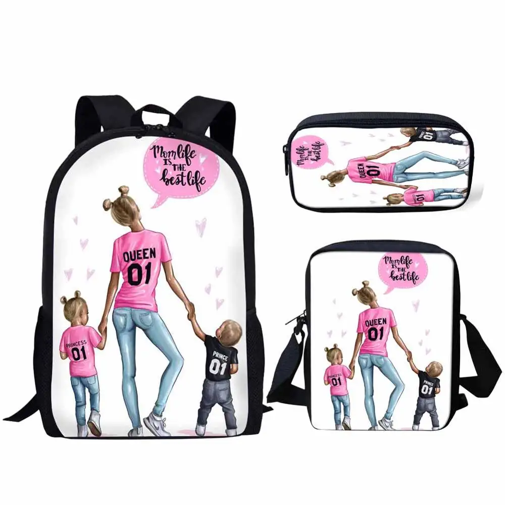 FORUDESIGNS/queen принцессы супер для мамы, одежда для малышей с принтом; Одинаковая одежда школьные сумки для девочек 3 шт./компл. Начальная школа сумка для детей школьного рюкзака - Цвет: YQ3992CEK