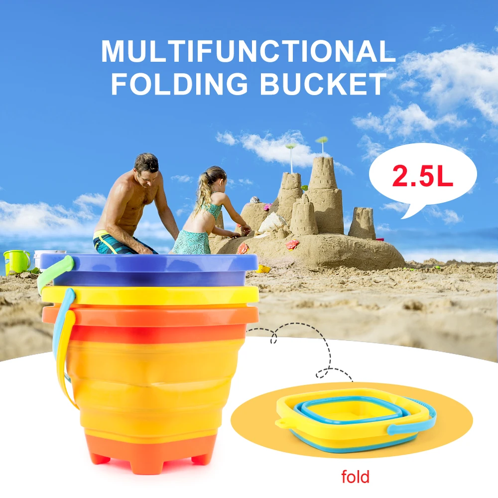  Multi-function Portable Folding Bucket Beach outdoor toy bucket Water lifting and sand loading 2.5L