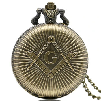 

Vintage Pocket Watch Big "G" Pattern Masonic Freemasonry Freemason Quartz Fobs Analog Relogio De Bolso Pocket Watch Chains