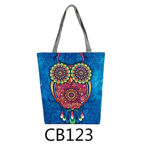 Женская Повседневная сумка с цветочным принтом и принтом совы, Женская Повседневная сумка для покупок, женская сумка на одно плечо, простая пляжная сумка - Цвет: CB123