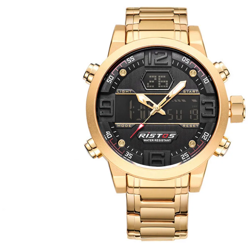 

Men's double display casual quartz watch steel business calendar luminous waterproof watch
