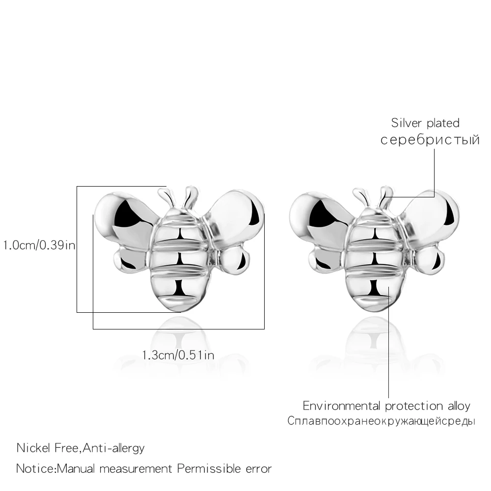 Shefly 1 пара милые серебряные/Золотые медовые серьги в виде пчел крошечные модные серьги-гвоздики насекомое медовые креативные серьги в виде пчел