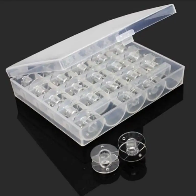 

25pcs/box Core Box Transparent Plastic Sewing Bobbin Storage Coil Bobbins for sewing machine