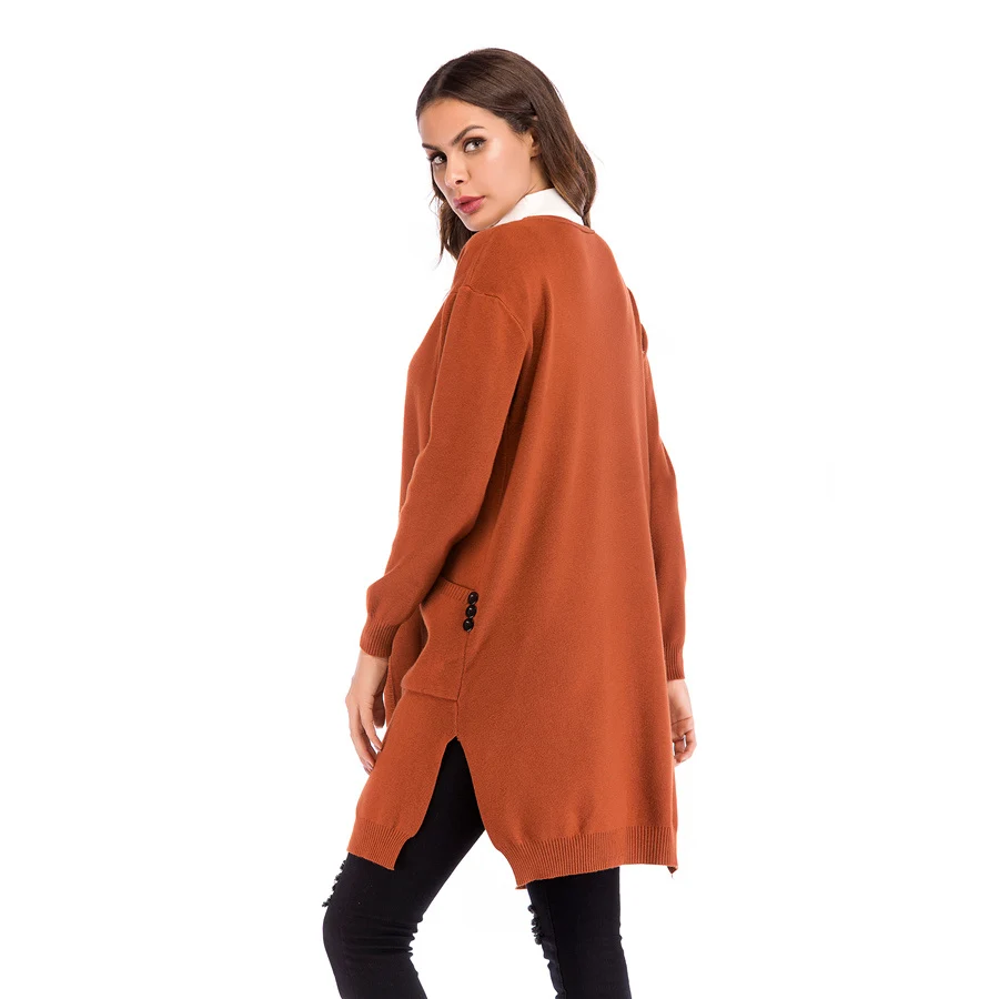 Gladiolus Long Style Autumn Sweater Women 2018 Long Sleeve Double Pockets Solid Casual Long Cardigan Women Knitted Jumper Coats (28)