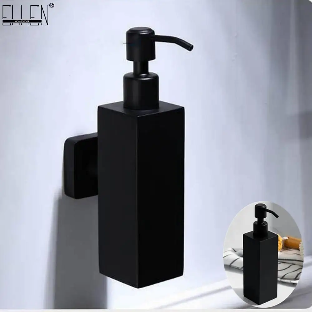 

Bathroom Soap Dispenser Wall Mounted Black Square Liquid Dispenser Standing for Bathroom ELM328