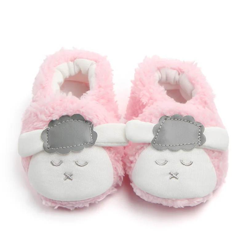 Keep Warm Winter coral velvet shoes cute cartoon sheep prewalker with soft bottom