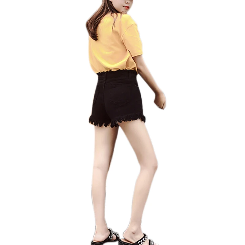 2019 Сезон: Весна-Лето Корейская версия одноцветное Высокая талия свободные заусенцы широкие брюки шорты, женские шорты