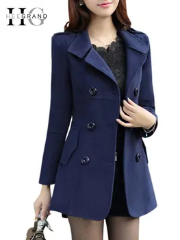 

HEE GRAND Women Spring OL Trench 2019 Plus Size M-3XL Women Jacket Ladies Pea Coat Slim Double Breasted Blended Coats WWN717