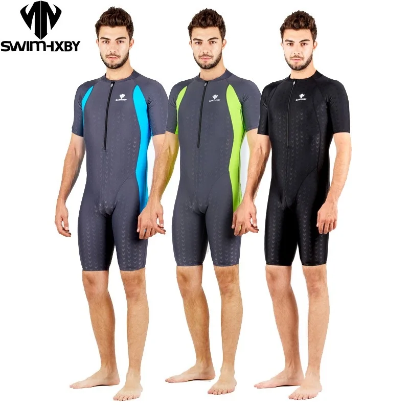 Hxby Short Sleeve Swimwear Men One Piece Swimsuit Men Swimming Bodysuit