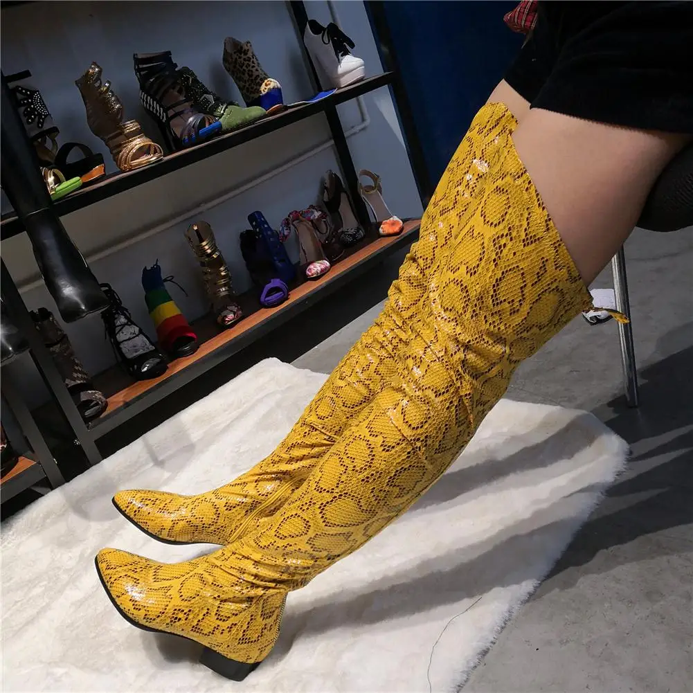 SARAIRIS/Роскошная пикантная удобная женская обувь со змеиным принтом, большие размеры 47 Женские Сапоги выше колена наивысшего качества