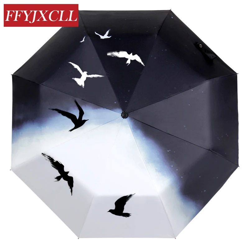 

Fully-automatic Seagulls Printing Umbrella Men Women Folding Print Sunny and Rainy Umbrella Parasol Anti UV