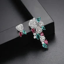 Модные уникальные стильные разноцветные капли ААА кубического циркония розы в форме асимметричные серьги-гвоздики женские ювелирные изделия