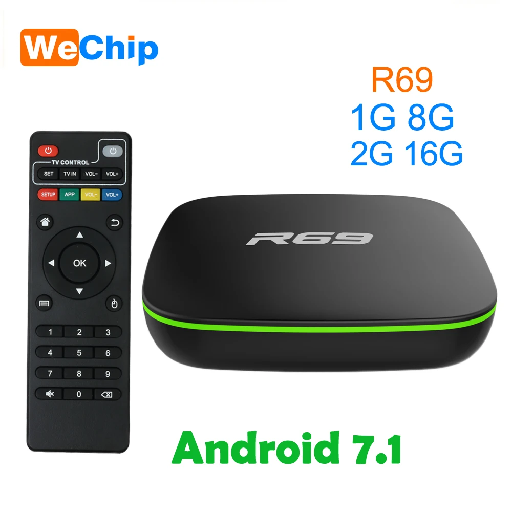 10 шт./партия R69 Smart Android 7,1 tv Box 2 Гб 16 Гб Allwinner H3 четырехъядерный 2,4G Wifi телеприставка 1080P HD медиаплеер Отт смарт-бокс