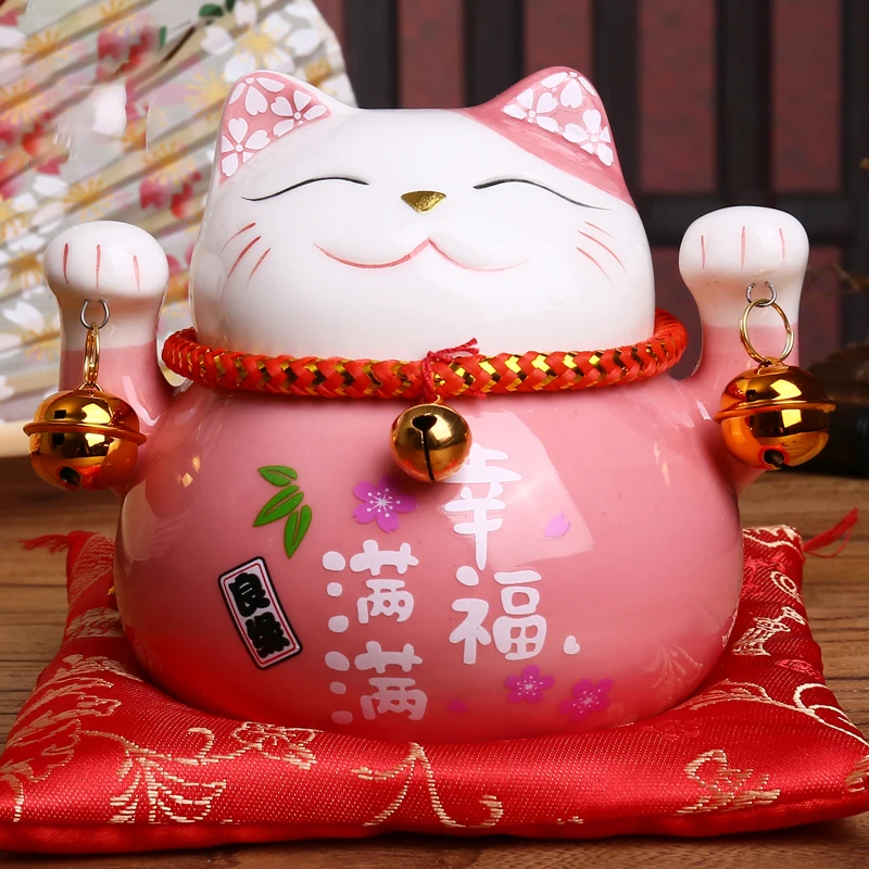 

China Christmas Gifts 4.5 inch Maneki Neko Porcelain Lucky Cat Home Decor Ornaments Fortune Cat Money Box Fengshui Craft