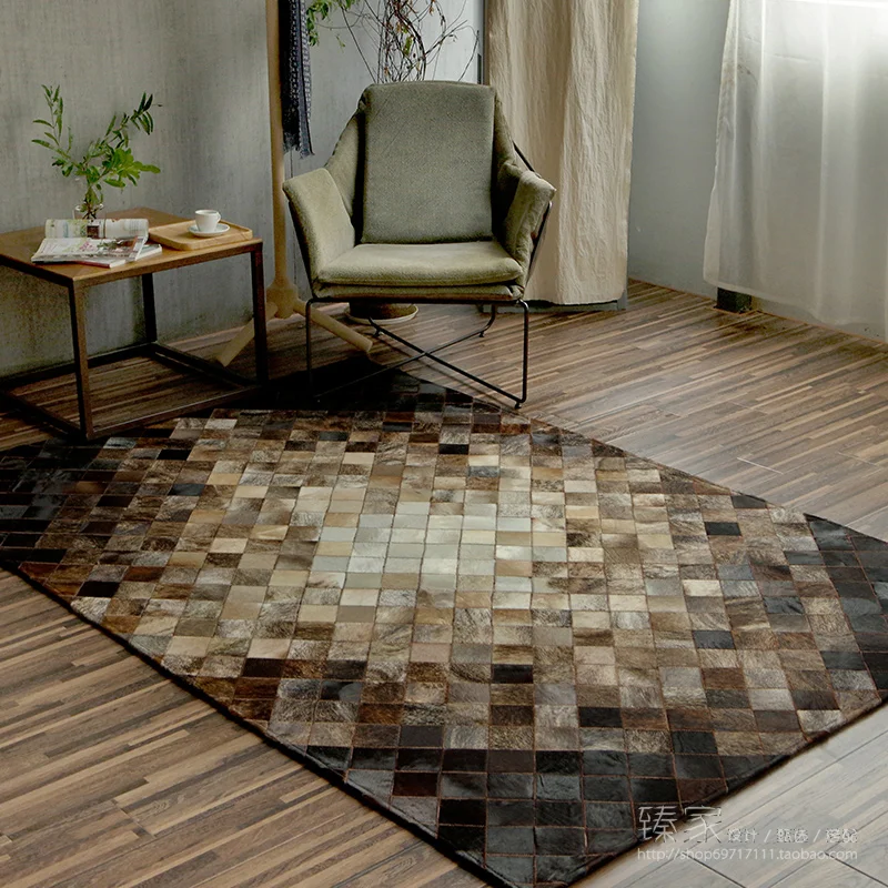 

Hand Stitching Cowhide Rectangle Carpets, The Sitting Room The Bedroom Rugs,Sofa Geometric Custom Large Carpet.