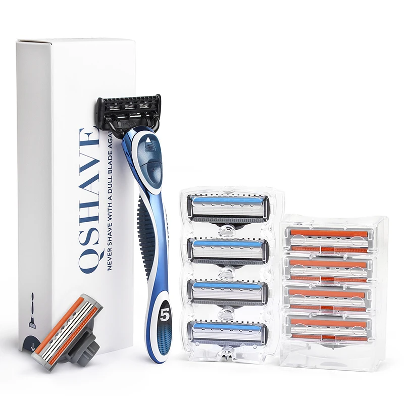 Мужская бритва QShave Blue 10 картриджей и 1 ручка (5 шт. лезвие X3 5 X5 ручка)|men shaving razor|shaving