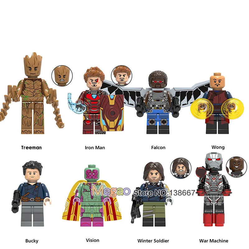

Single Super Heroes Iron Man Falcon Wong Bucky Vision War Machine Building Blocks Toys Gifts Model for Children