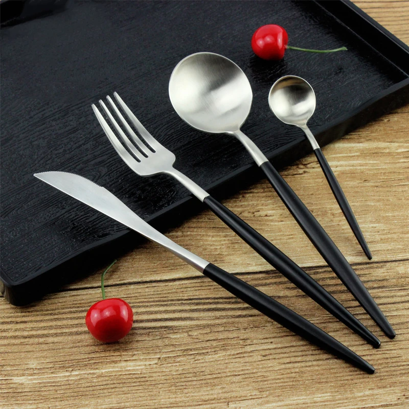 Kopen 7 kleuren Rvs Bestek Set Nobele Vork Mes Dessert Servies Servies Goud Zilver Zwarte Koffie