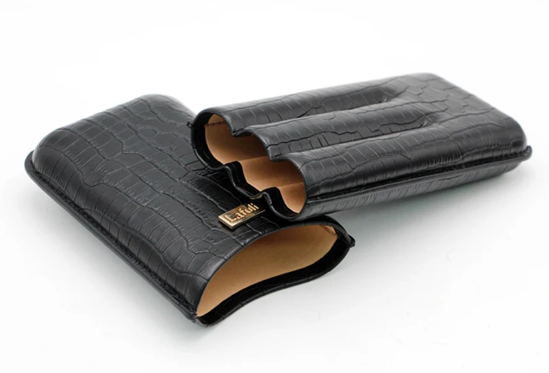 

Portable Black Travel Cigar Case Holder 3 Tube Humidor Mini Cigars Box Genuin Crocodile Leather With Gift Box