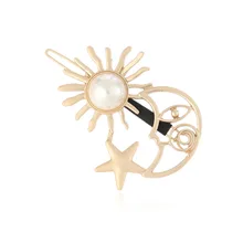 Заколки для волос для Новинки для женщин ювелирные изделия Глянцевая Звезда Луна солнце жемчуг заколка для волос из металлического сплава G0508