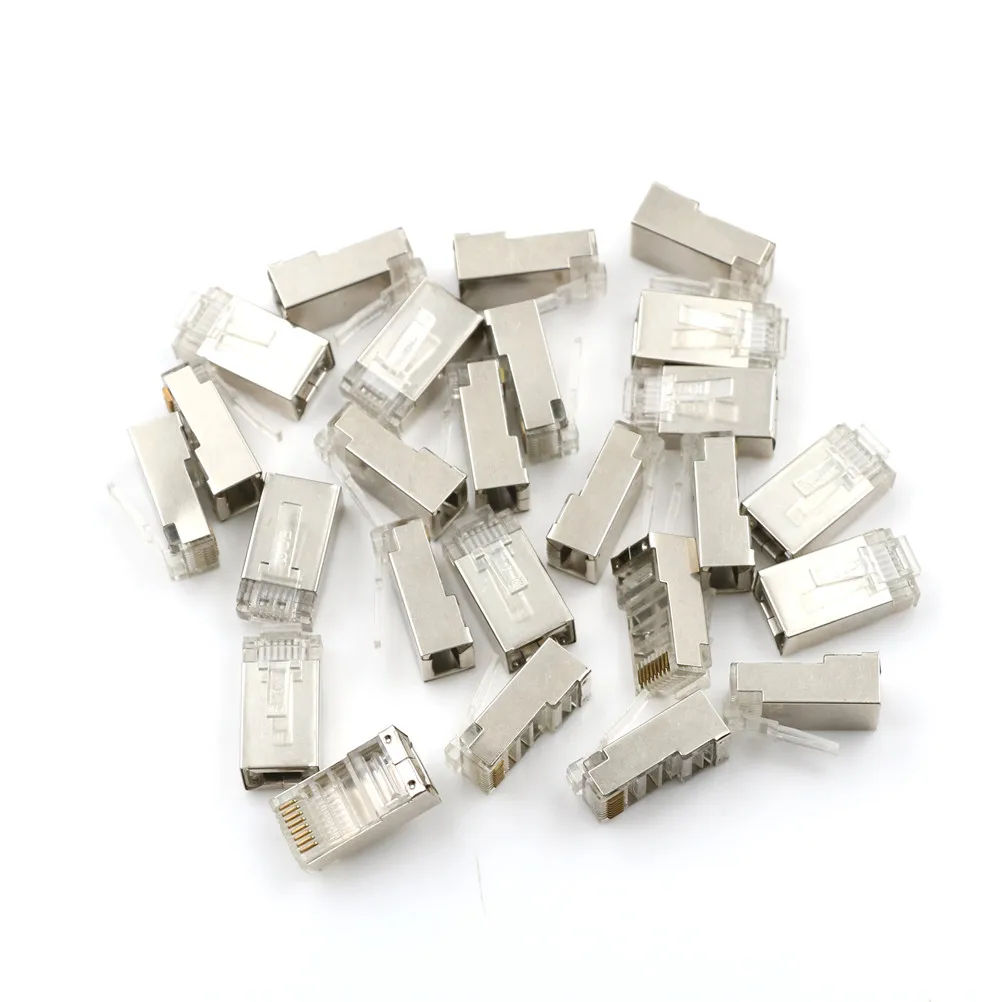 25PCS Cat5e RJ45 Connector 8P8C Modular Cable Head Plug Gold-plated Cat5e Crimp Network RJ 45 Connector Cat5e