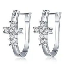 U форма кристалл серьги-кольца с крестиком для женщин Иисуса Христос кубический цирконий круг серебряные серьги Мода вера ювелирные кольца