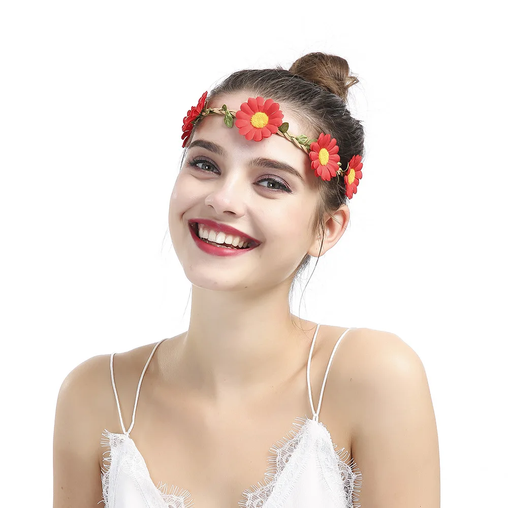 

Wedding Bridesmaid Boho Floral Flower Festival Forehead Headband Hair Accessories For Women Hair Garland Headbands For Women Hot