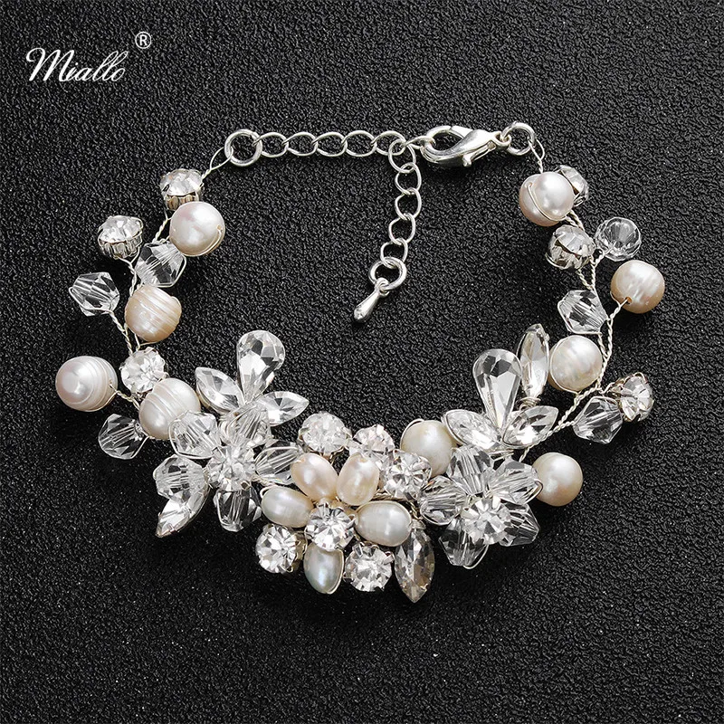 

Miallo Classic Freshwater Pearls Wedding Chain & Link Bracelets Austrian Crystal Bridal Wedding Jewelry Accessories Bracelets