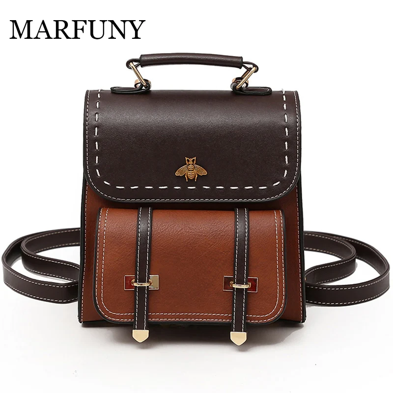 MARFUNY pequeña abeja Vintage Pu de cuero de las mujeres, mochila Simple estilo Preppy mochila mujer famoso Colegio mochila mochilas MARFUNY pequeña abeja Vintage Pu de cuero de las mujeres, mochila Simple estilo Preppy mochila mujer famoso Colegio mochila mochilas