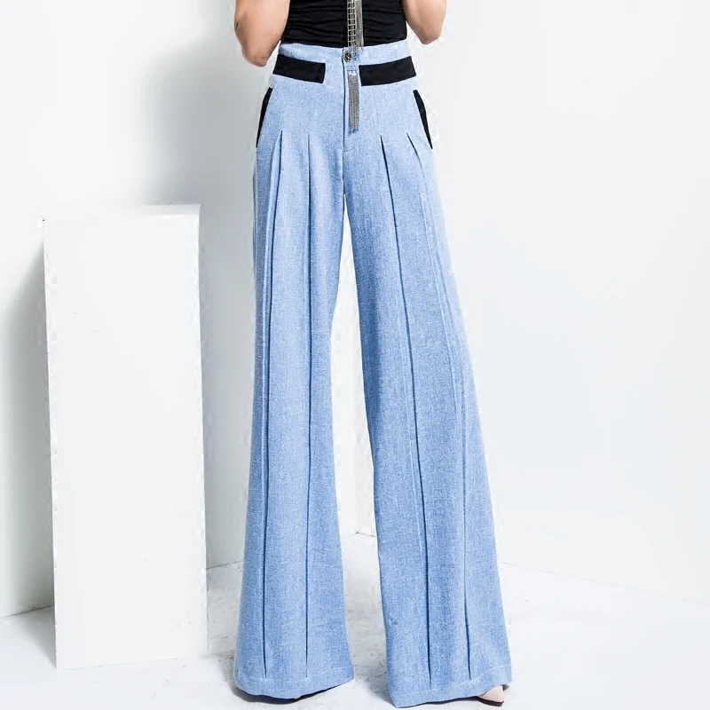 

2019 Spring Clothes New High Waist Bouffancy Wide Leg Pants Pleated Female Long Pants Leisure Time Big Foot Slacks D840
