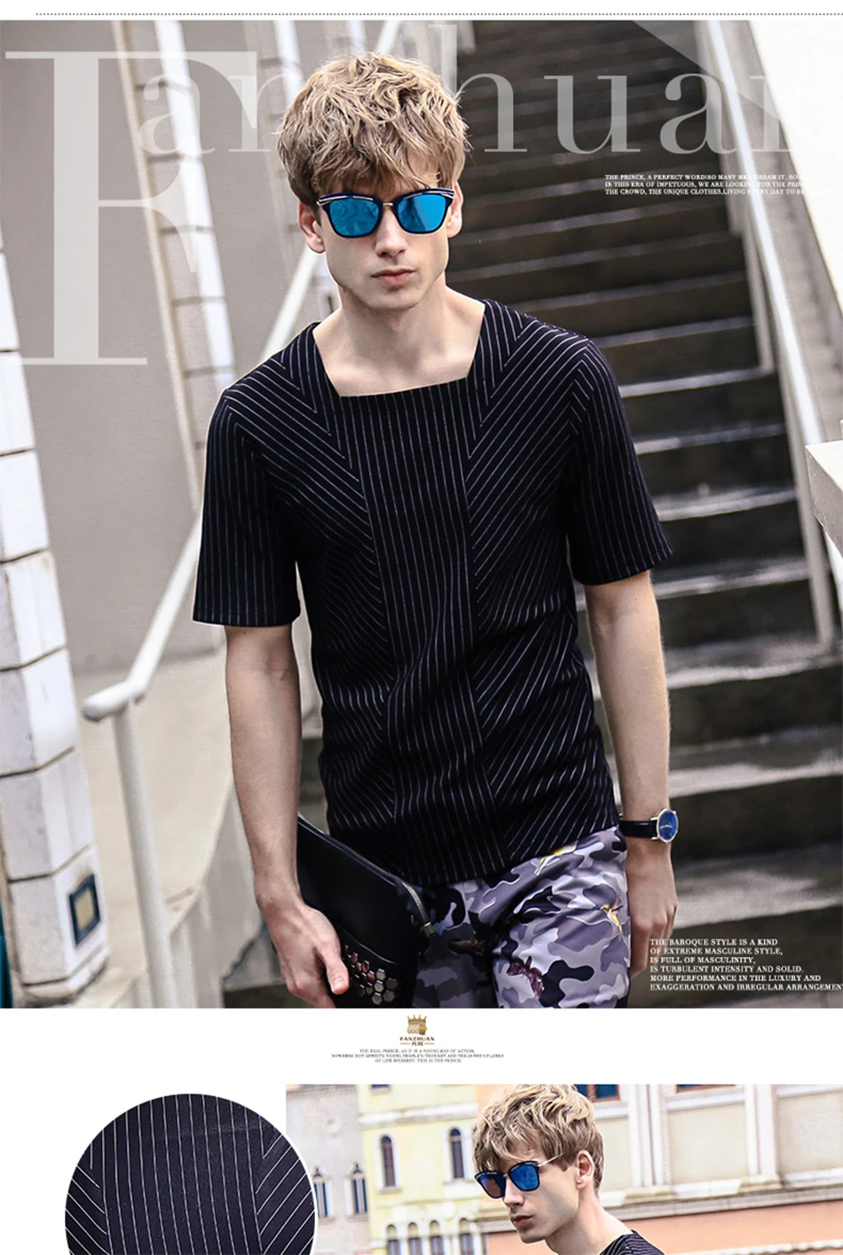FANZHUAN, дизайнерская брендовая мужская футболка высокого качества, Модная тонкая полосатая футболка с коротким рукавом, Мужская брендовая одежда