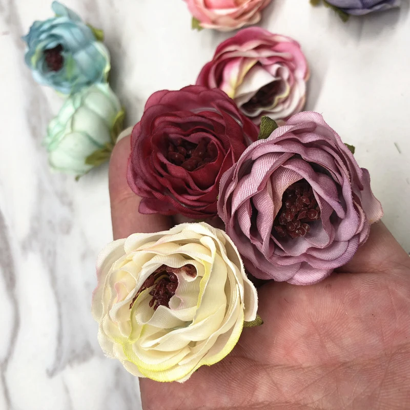 YOOROMER 5 pieces 3.5cm rose flower head silk Artificial Flowers For Wedding Decoration DIY Decorative Wreath Fake Flowers