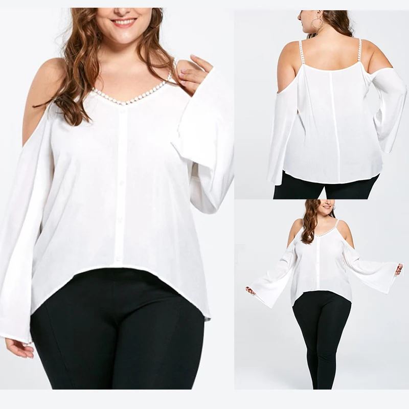 Корейские женские блузки размера плюс 4xl 5xl с кружевным плечом без бретелек