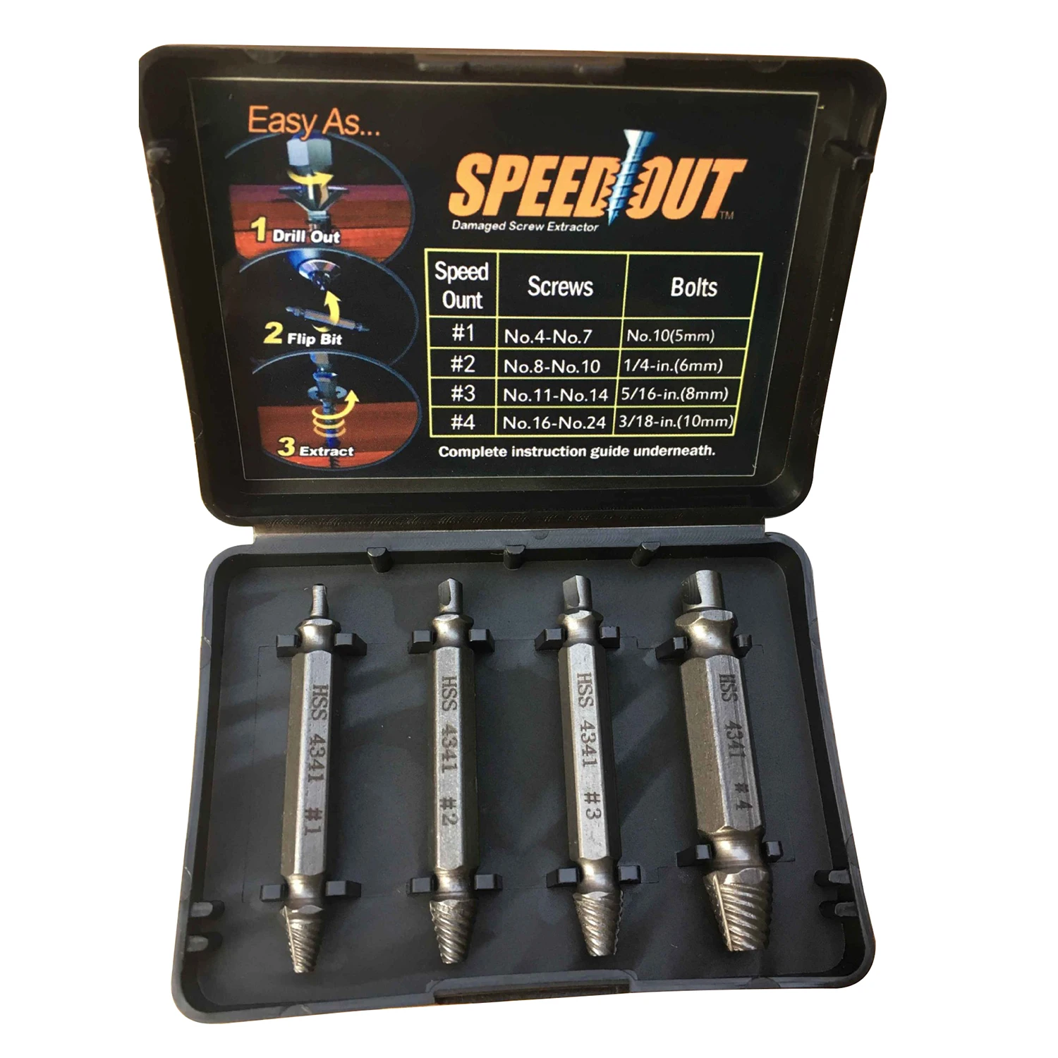 4Pcs Screw Extractor Drill Bits Guide Set Broken Damaged Bolt Remover