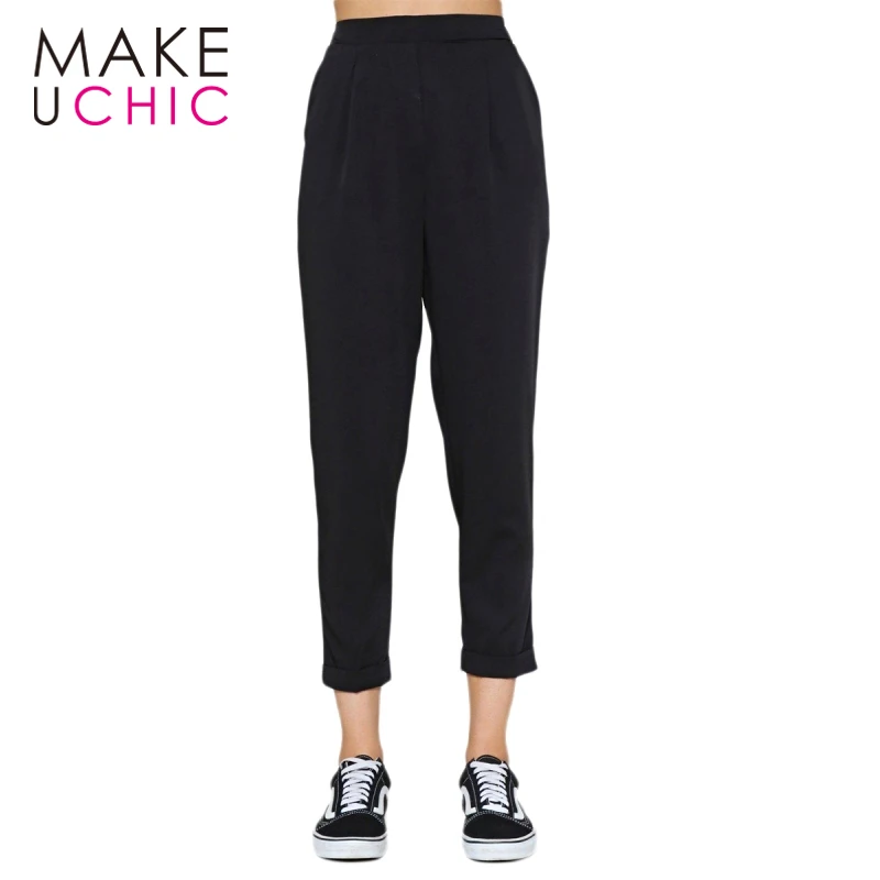 women's high rise black trousers