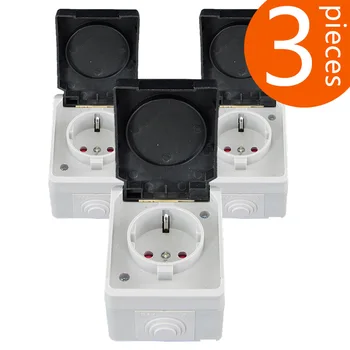 

3 Pieces European standard power outlet IP44 level waterproof and bright outdoors cover wall socket 16A 250V