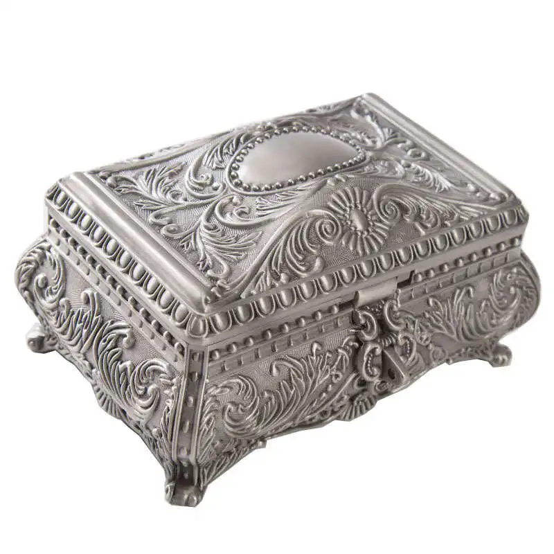 

Retro European Zinc Jewelry Box Non-solid Wood Flannel Storage Box Metal Carving Princess Storage Box Girls Gift