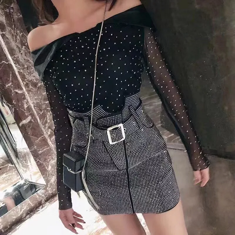 New black mini skirt korean bodycon crystal fashion hot sale